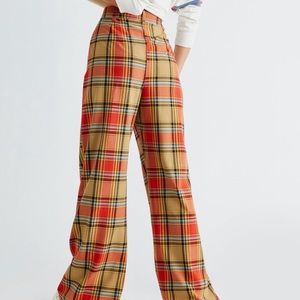 Free People Jules Plaid Wide Leg Flare Trousers